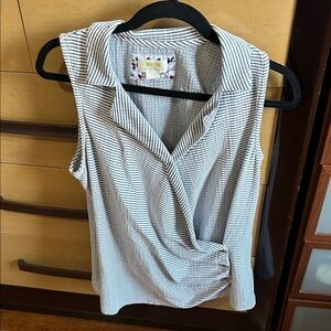 Maeve Black and White Striped Sleeveless Blouse